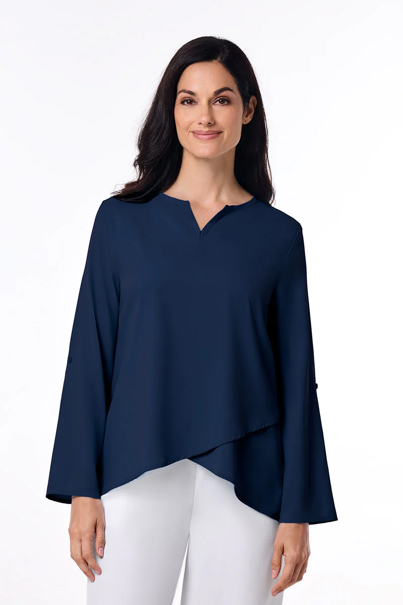 Women's Santa Barbara Tunic Top with Roll-Up Sleeves | Navy - Image 2