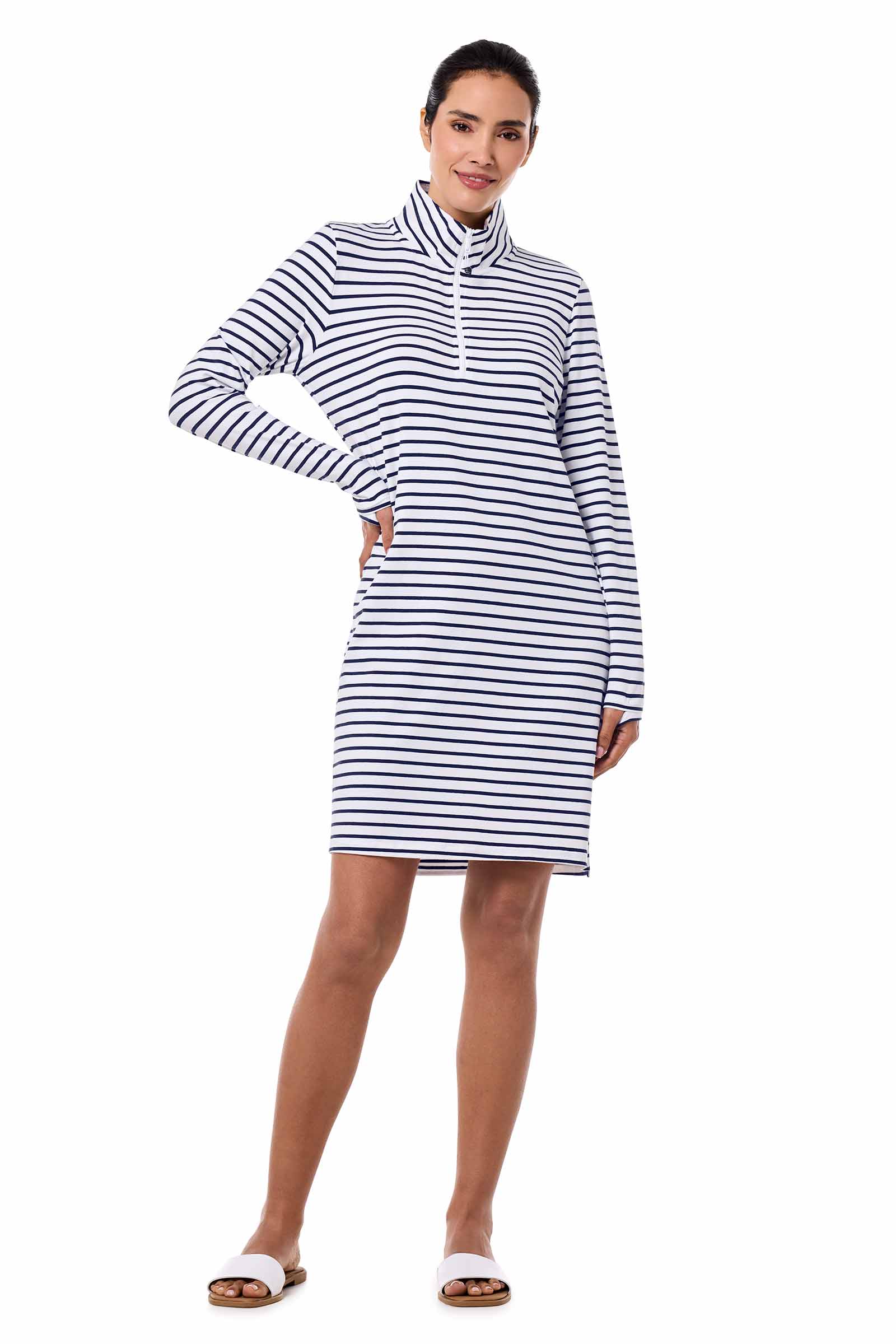 Women's Sarasota Quarter-Zip Dress | White/Navy Stripe - Image 2