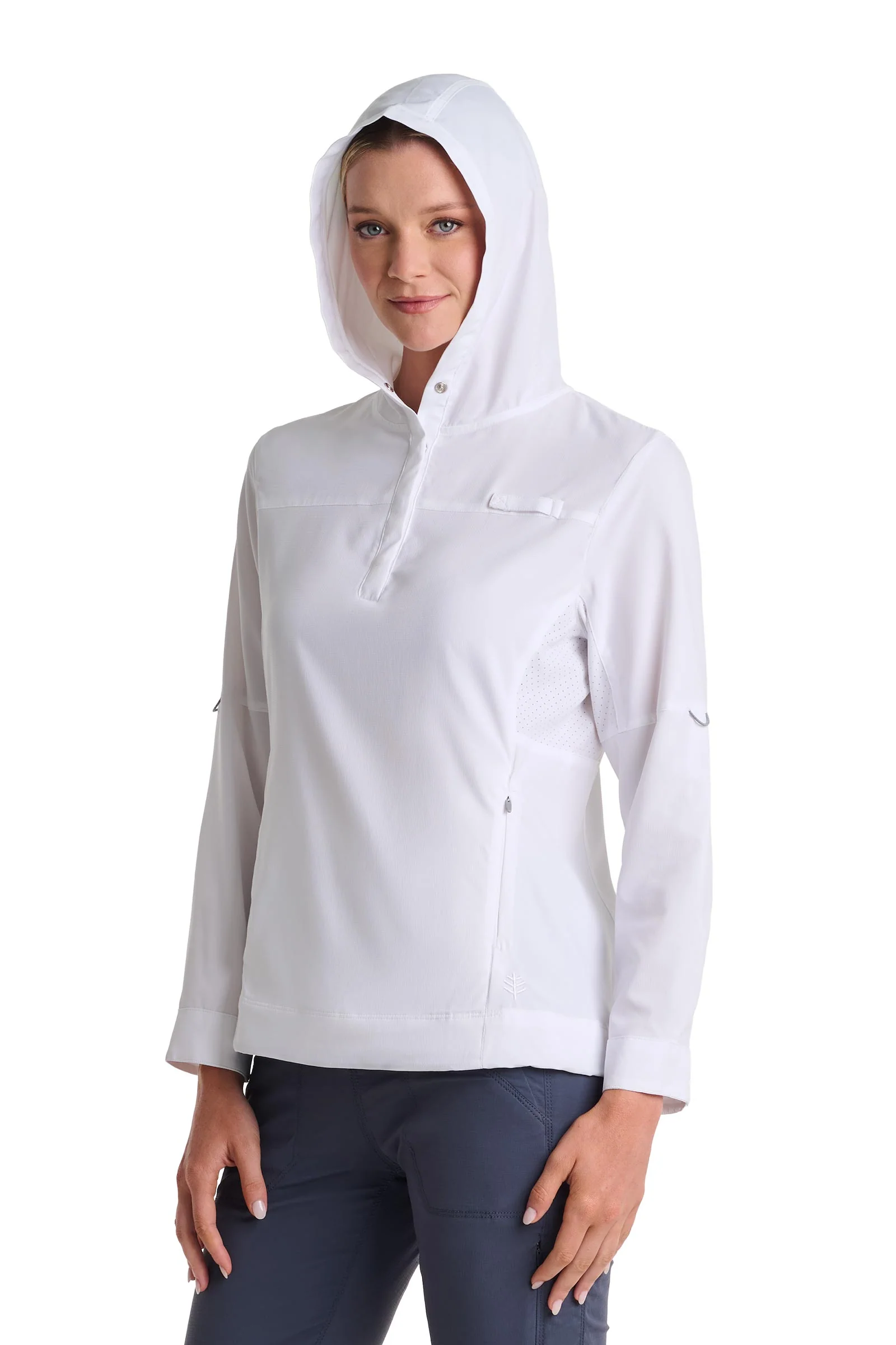 Women's Sea Spray Henley Hoodie | White - Image 3
