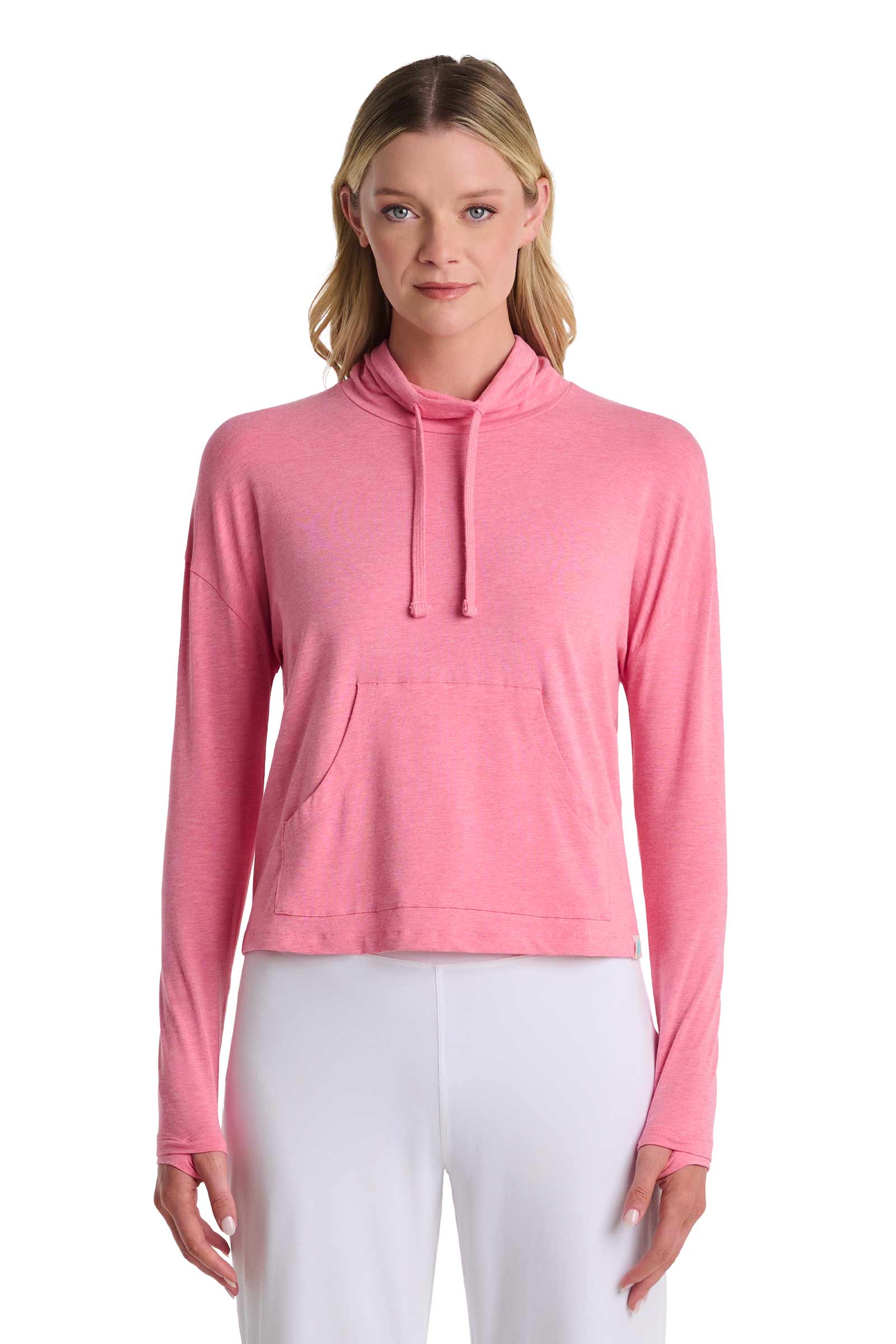 Women's Solana Mock Neck Pullover | Flamingo Pink Heather - Image 3