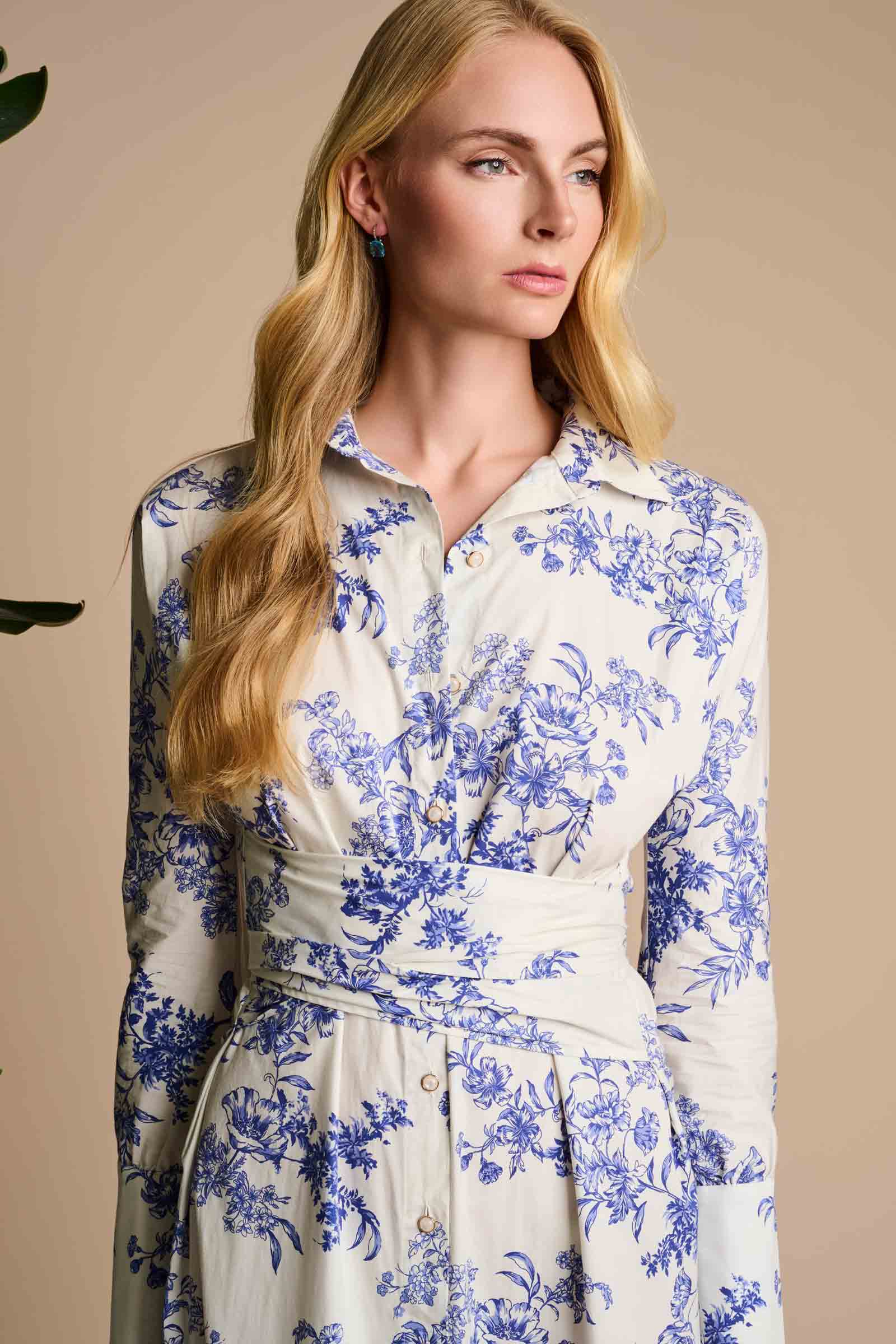 The Captiva 2.0 Shirt Dress | Vanilla China Blue Damask - Image 6