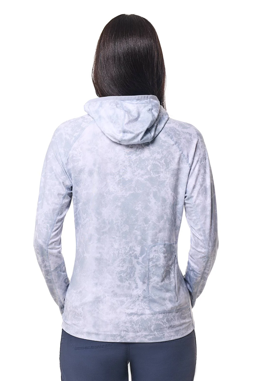Women's Vented Paros Fishing Hoodie | Grey Water Print - Image 5