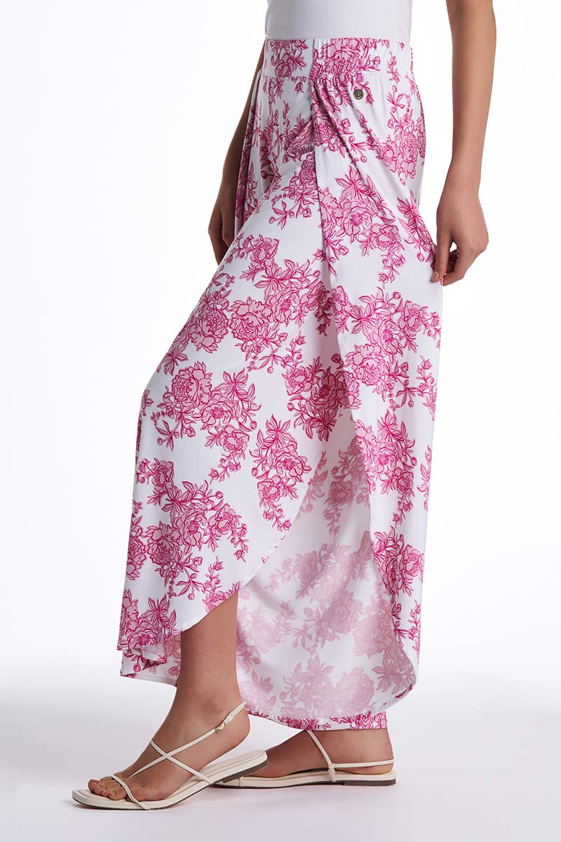 Women's Lynsu Wide Leg Pants with Overlap Detail | Fuchsia Bouquet - Image 5