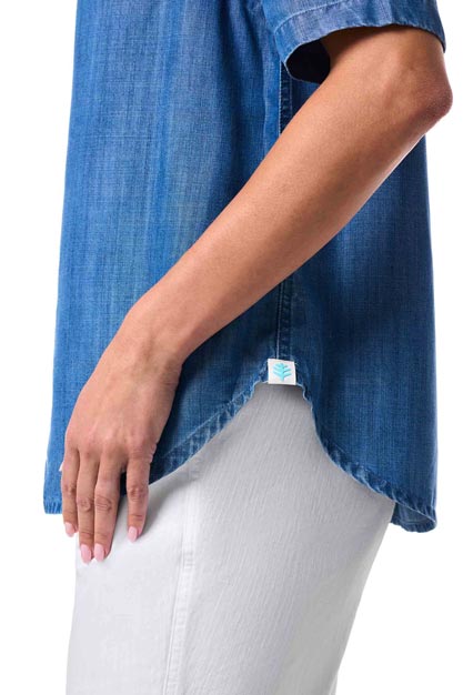 Women's Everglade Chambray Short Sleeve Shirt | Light Indigo Chambray - Image 6